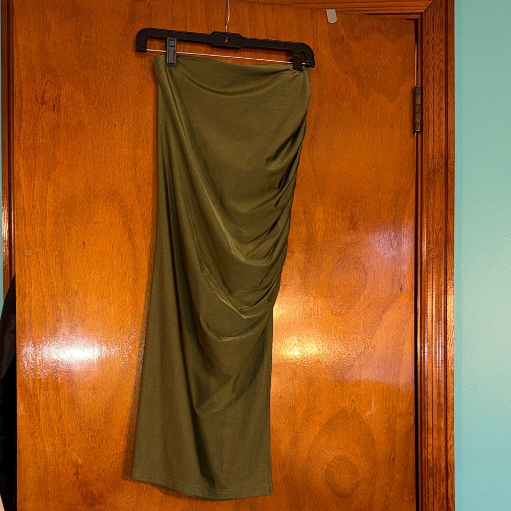 SHEIN Olive Draped Midi Skirt